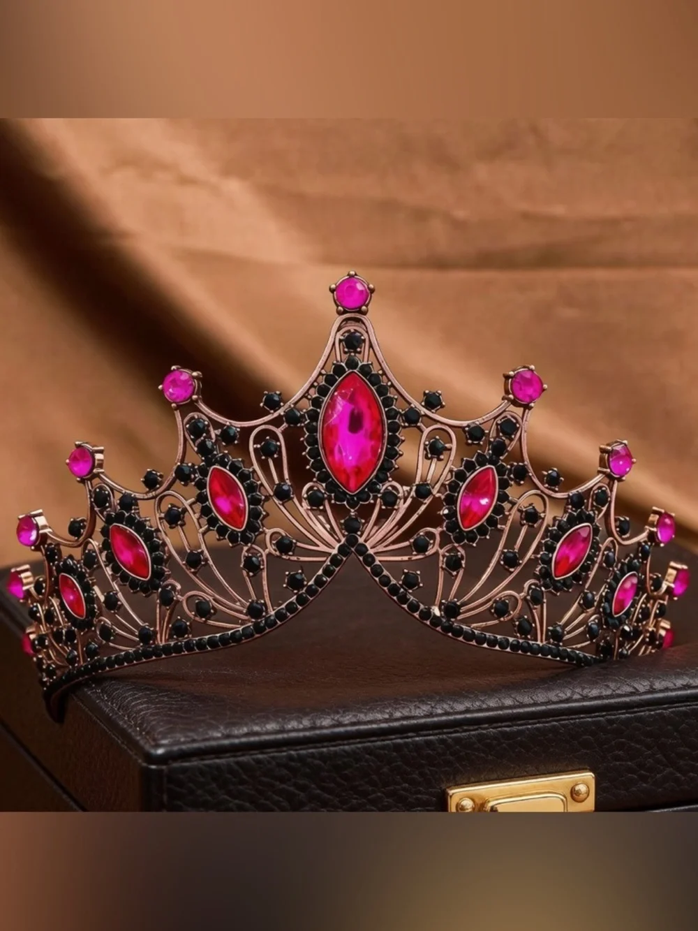 Women’s Rose Gold Tiara with Fuchsia Gemstones